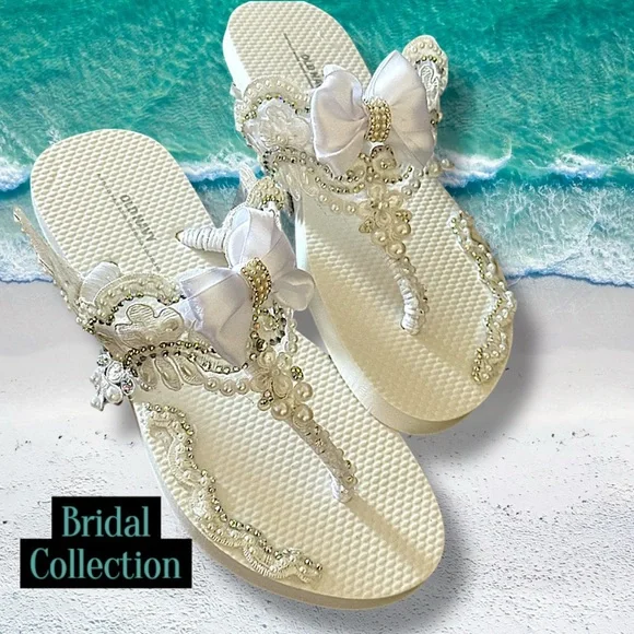 Bridal Shoes, Old Navy White Sandals w/Rhinestones, Wedding Flip
